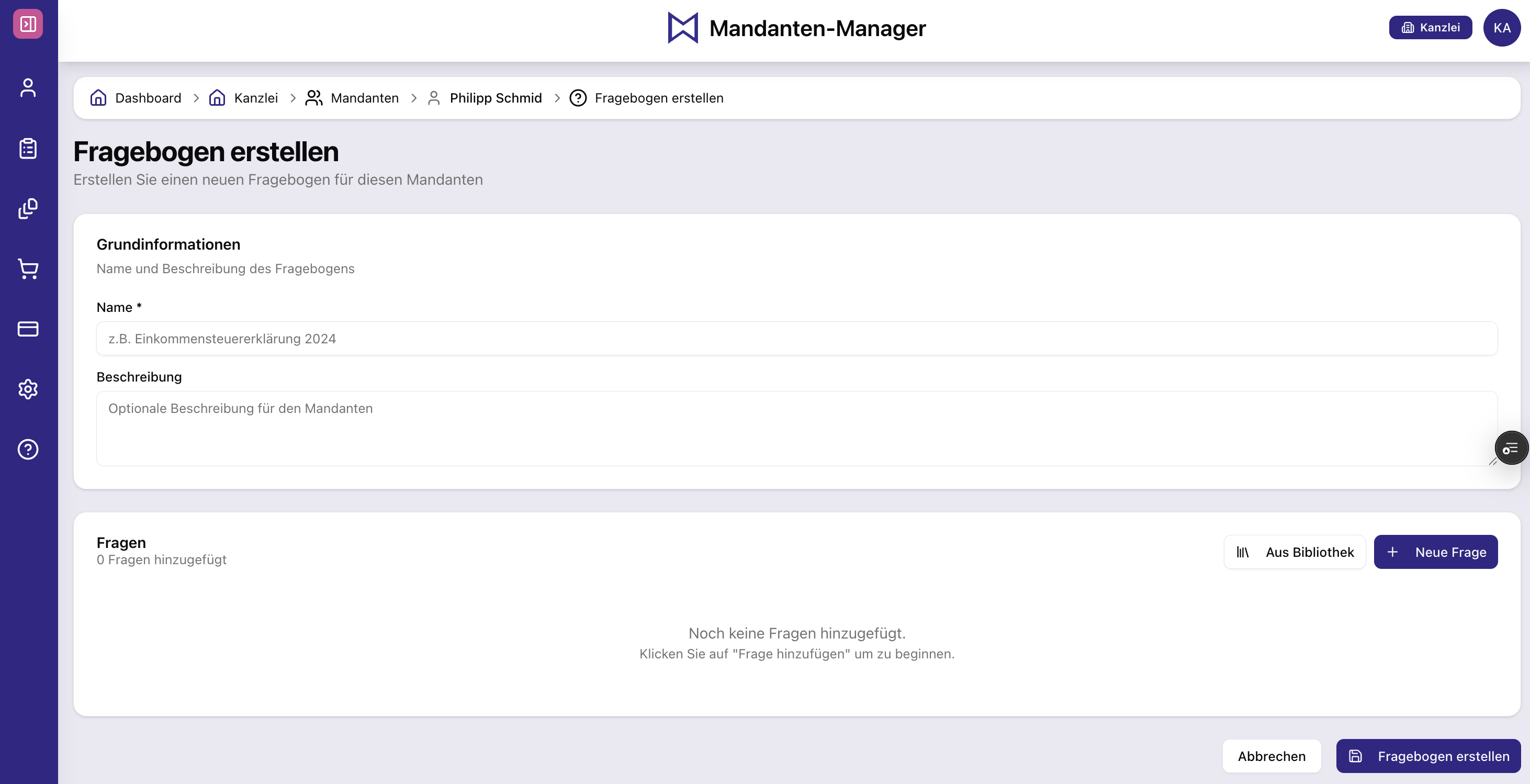 Mandanten-Manager Dashboard
